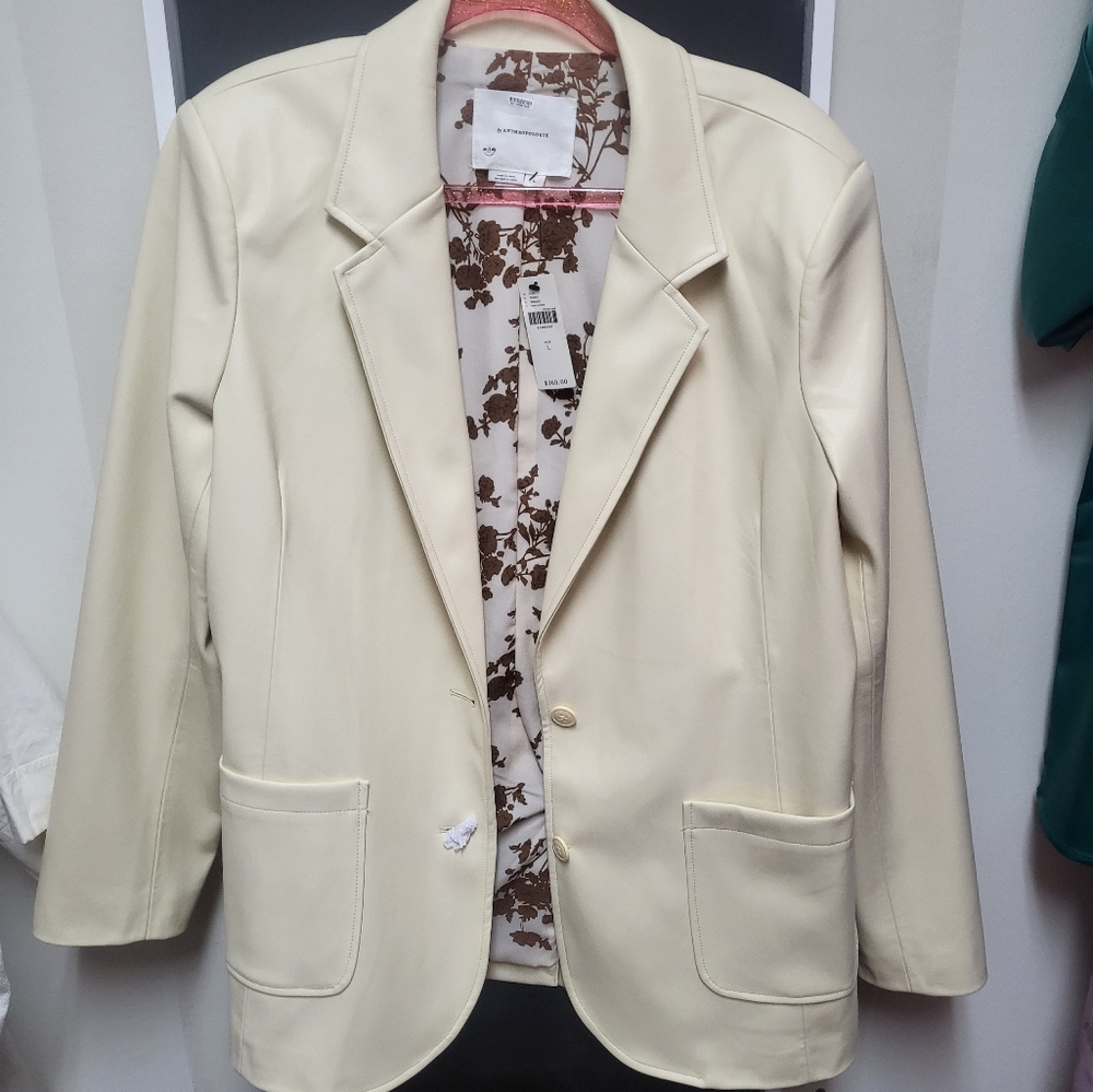 Anthropology cream faux leather blazer size large NTW